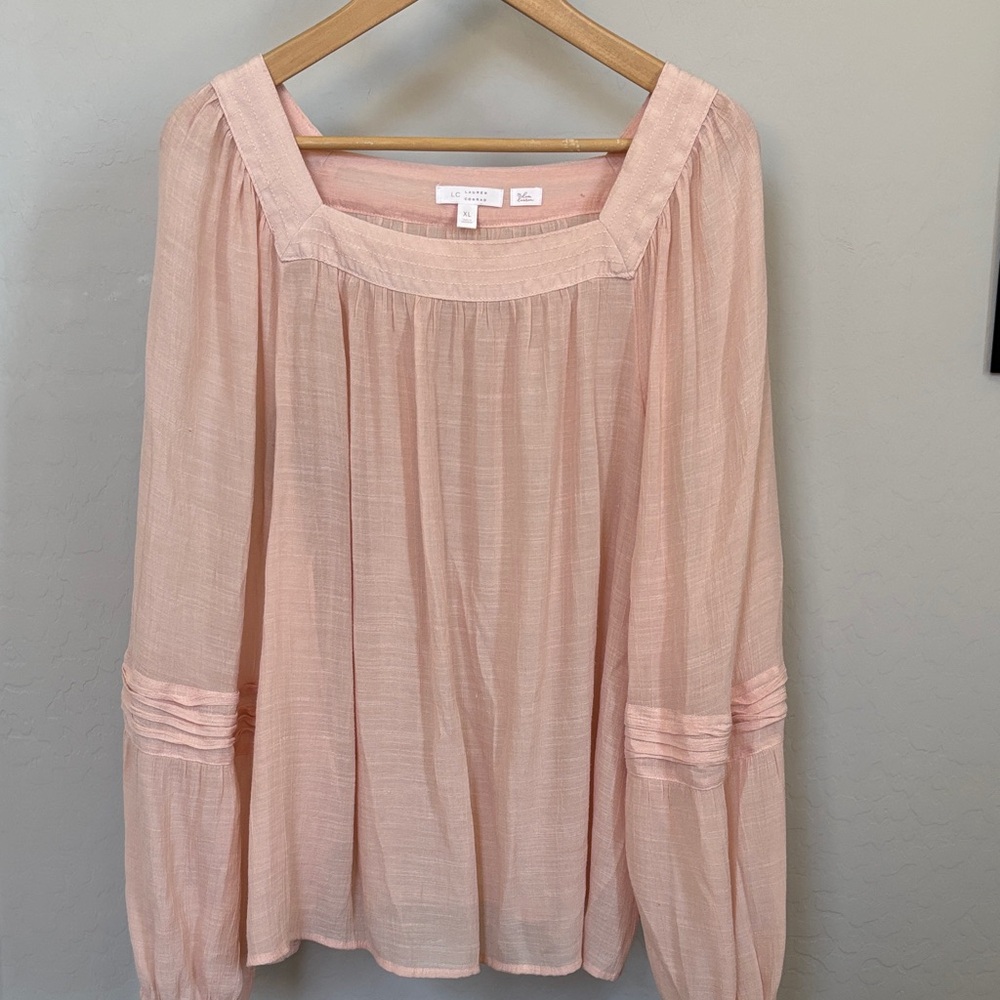 LC Lauren Conrad Blush Pink Square-Neck Peasant Top